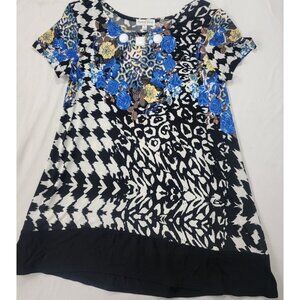 Max & Rina Women's Round Neck Short Sleeve Blouse Tunic Top Colorful Size Medium